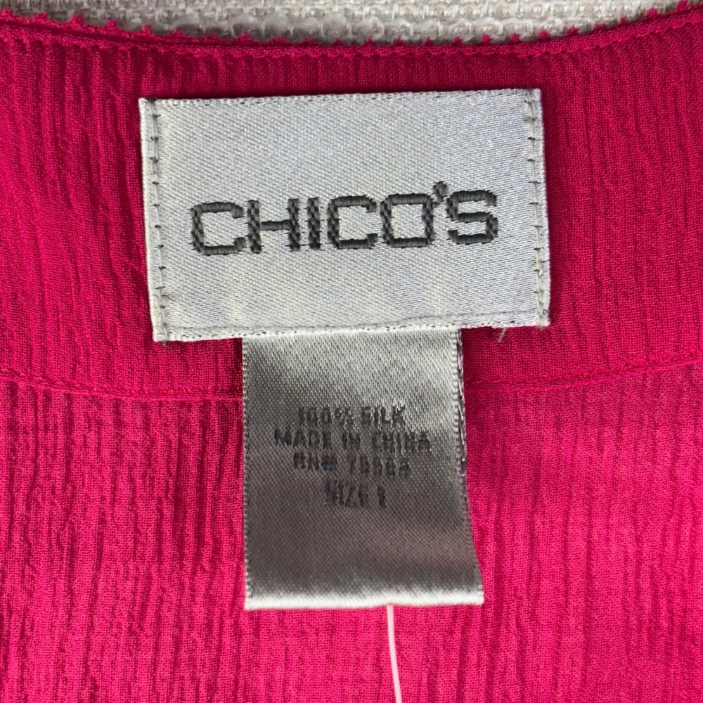 Chicos Pink 100% Silk Sheer Beaded V Neck Tunic Top Blouse Size 1 (M) Dressy - Picture 3 of 8
